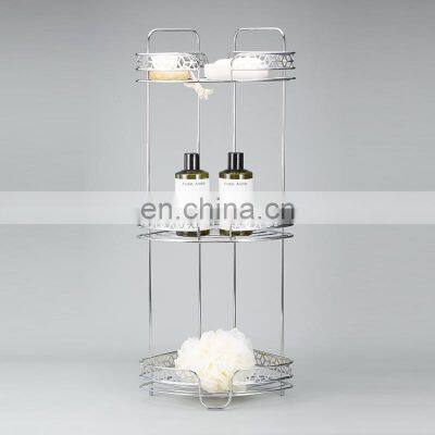 Factory Diamond Series Modern Design Iron Wire 3 Tier Standing Bathroom Storage Caddy Corner Shelf photo-2