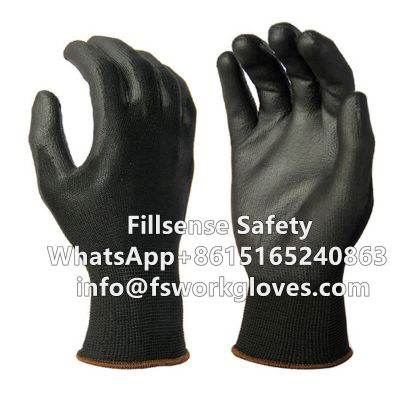 13Gauge Black Polyester Liner Black PU Coated Gloves PU/Polyurethane Coated Work Gloves