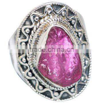 925 SOLID STERLING FINE SILVER ROUGH PINK QUARTZ RING