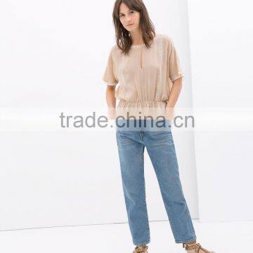 2014 hot selling fashion ladies BLEACHED MOM FIT JEANS