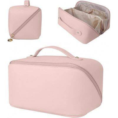 Custom Makeup Bag Portable PU Leather Waterproof Toiletry Pouch Travel Make up Bag Multifunctional Brush Cosmetic Bag for Women photo-2