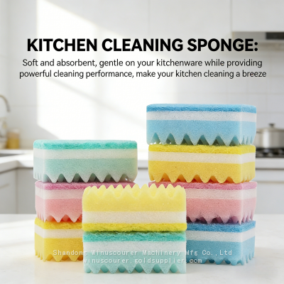 Colorful Wave Type Multicolor Sponge Scrub Dish Washing Sponge for Kitchen Cleaning