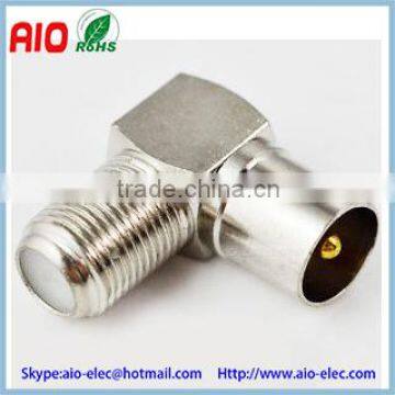 90 degree right angle RF connector adaptor 9.5MM TV PAL IEC female to F male