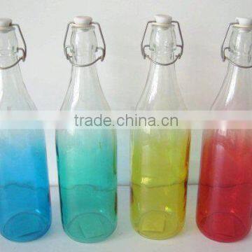 color sprayed glass water bottle