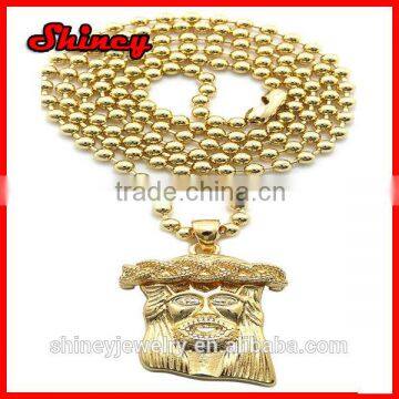2014 Gold Brass Jesus Piece With Bead Chain Necklace Hip Hop
