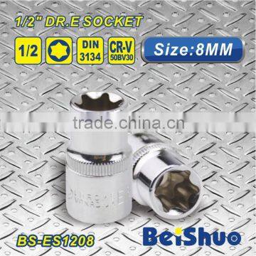 8mm 1/2 Inch Square Drive 6 Point E Socket Chrome Vanadium