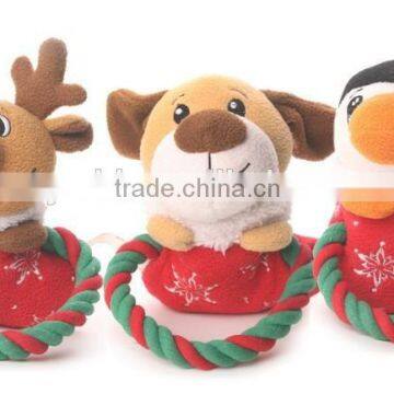 Christmas Pet Toys Set with Cotton Rope/Soft Pet Toys for Christmas/ Plush Pet Toy Set