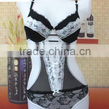 2016 Hot sexy front open black white lace lingerie baby teddie