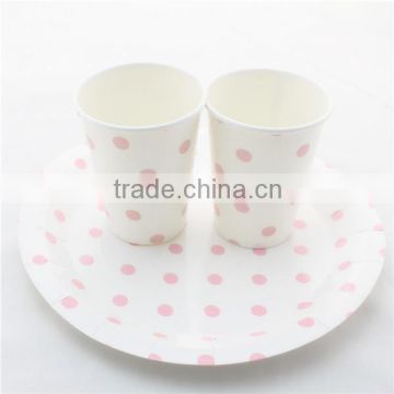 Baby Pink Polka Dot Dinner Set Of Straw Plate Cup