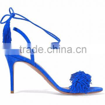Made in China Footwear High Heel Sandals 2016 Comfortable Suede Fashion Women High Heel Peep Toe Tassel Sandals photo-5