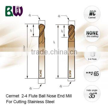 Cermet 2-4 Flute Ball Nose End Mill Cutter For Cutting Stainless Steel photo-2