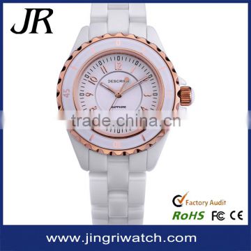 Fashion Lady Ceramic watch white color rose gold bezel Japan quartz movement watch