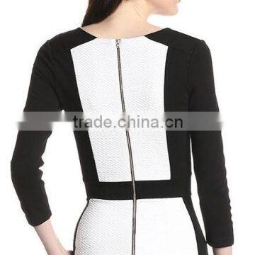 black and white match deep v neck up to knee long sleeve career dress