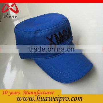 Good Quality 3D Embroidery 100% Cotton Twill Military Cap for Army Blue 3 Panel Military Hat