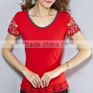 Summer Wear New National Style Embroidery Women's Short Sleeve of Women Tshirts photo-1