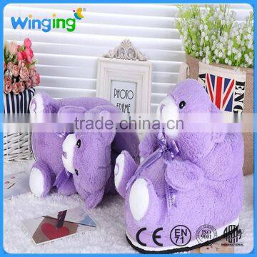 Factory supply soft purple teddy bear indoor fleece slipper animal plush bedroom slipper