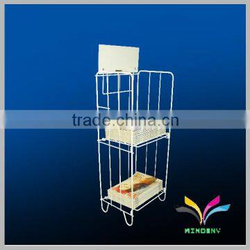 Supermarket white floor type display metal wire rack for book