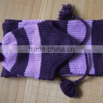 Promotional Fashion Stripe Design Knitted Scarf And Hat Set For Ladies