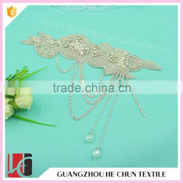 HC-3591 Hechun New Fancy Design Sewing Bling Bead Crystal Applique for Bride photo-2