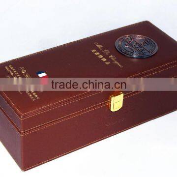 Antique Faux Leather Wine Box/Wooden Wine Carrier/PVC Wine Case photo-4