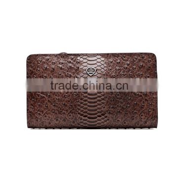 Factory trend designer metal logo ostrich pattern leather zip wallet purse