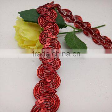 wenzhou kaiyuan dealer red trimming lace braid sequin trim