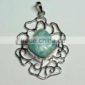 Designer Larimar Cabochon Freeform Pendant , Fashion Jewelry Pendant, 925 Sterling Silver Gemstone Pendant