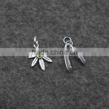 Silver Charm Pendant Feather Leaf Stone