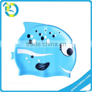 Wholesale Adult / Kid sizes customized logo printed round waterproof animal silicone swimming cap