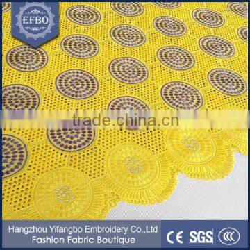 New Items of Goods in 2016 Custom Yellow Big Heavy Lace Swiss Voile Lace Wholesale 5 Yards Embroidery 100 Cotton Fabric photo-3