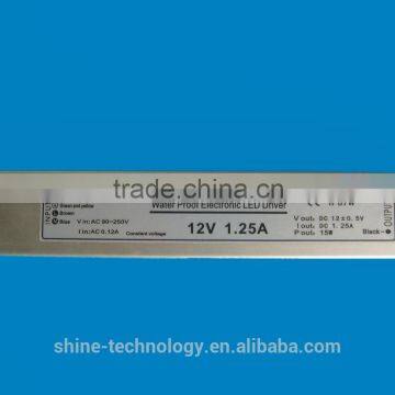 High quality waterproof 12v 1.25a led driver 15w ip67 regulated dc power supply