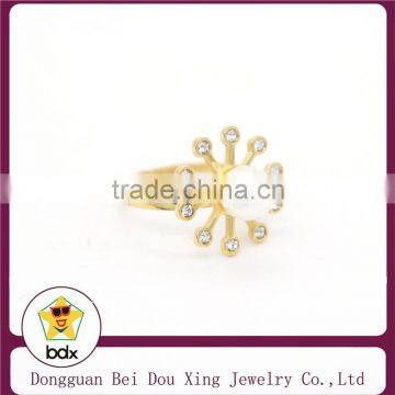 sun flower type preal gold plated stainless steel rings