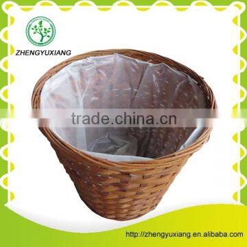 Handmade bamboo plant basket with plastic bag