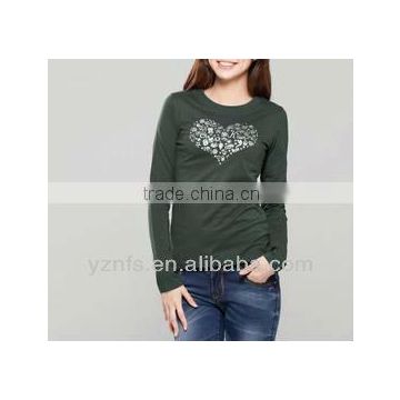 newest high quality fashion designer heart printing long sleeve women tshirt