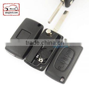 Good Price Peugeot 3 button flip romote key shell for 308 blank with battery place Car Key Peugeot 0536 romote key shell