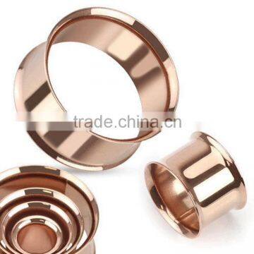 Hand Polish Rose Gold Plate Surgical Steel Double Flare Ear Tunnel Plug Body Piercing Jewelry