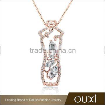 2015 OUXI factory price steel link chain necklace made the AAA Zircon 11213-2