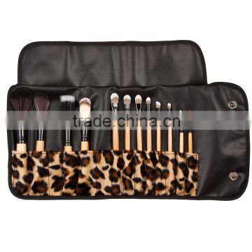 12Pcs Portable Cost-efficient Makeup Brush Kit Cosmetic Brush Set with Brown Leopard Folding Case