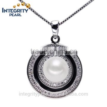 9-10mm button shape round circle single freshwater pearl pendant silver