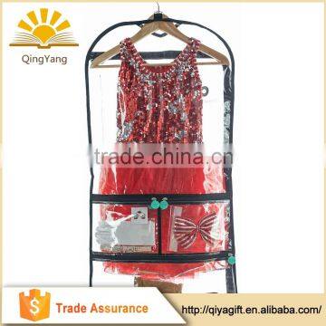 custom dustproof transparent pvc garment bags for gowns with pockets