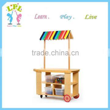 Wholesale high quality mobile wooden toys vending cart for kids