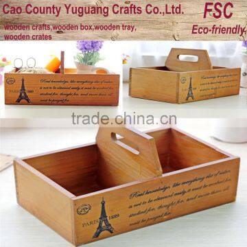 wooden tray with compartment,wooden tray with handle,wooden storage crate with handle