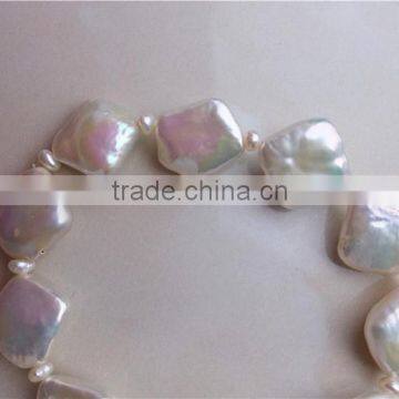 White Diamond Shape Freshwater Pearl Bracelet Wholesale 10-12mm photo-3