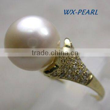 White Seawater Tihatian Pearl Ring With Gold Ring photo-2