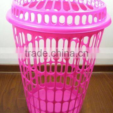 Round plastic laundry basket hamper with lid