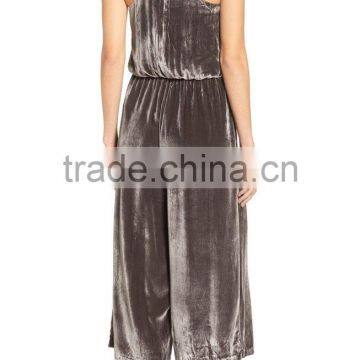 Top Selling New Fashion Lady Loose Casual Romper Sexy Plain Comfy Shimmer Shine Crushed Velvet Camisole Jumpsuit photo-3