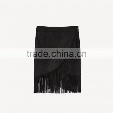 Wholesale Custom Manufacturer Faux Suede Skirt With Fringe Midi Skirts With Tassel Details High Quality photo-6