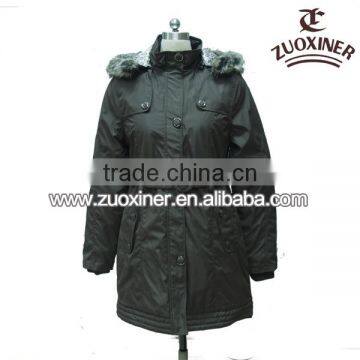 2014 newest design women long coat turkey styles with fur collar hood