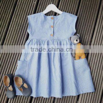 Fashion Design Toddler Girls Dress Popular Baby Girl Blue Stripes Dress For Girls photo-2