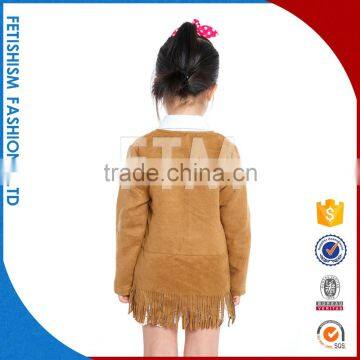 Wholesale 100% Cotton Sweater Kids Khaki Tassel Shawl Jacket / Fancy Kids Winter Coats for Girls